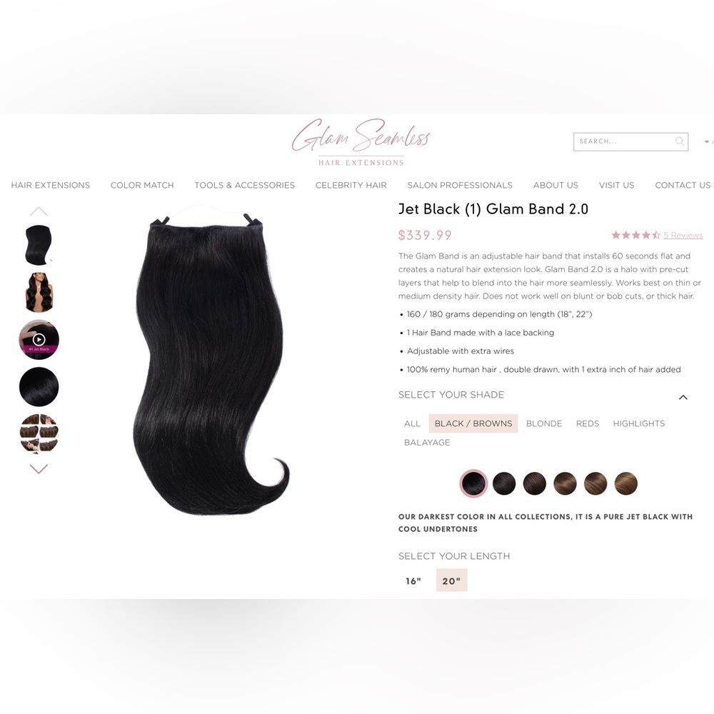 Glam Seamless Halo 2.0 Hair Extensions - Jet Black 20inches